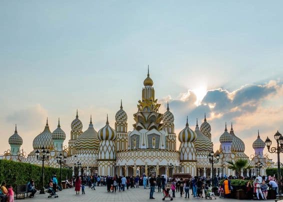Replica of the Global Village main entrance in Dubai, United Arab Emirates.