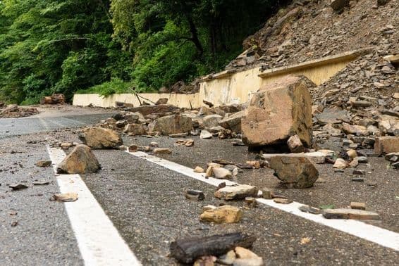 Rockfall on a road.