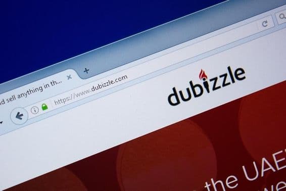 The Dubizzle website homepage on a PC display, url - Dubizzle.com.