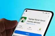 The Taptap Send app displayed on a smartphone.