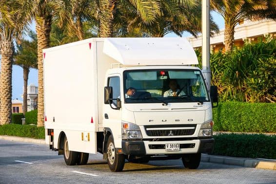 Mitsubishi Fuso Canter cargo van in Dubai.