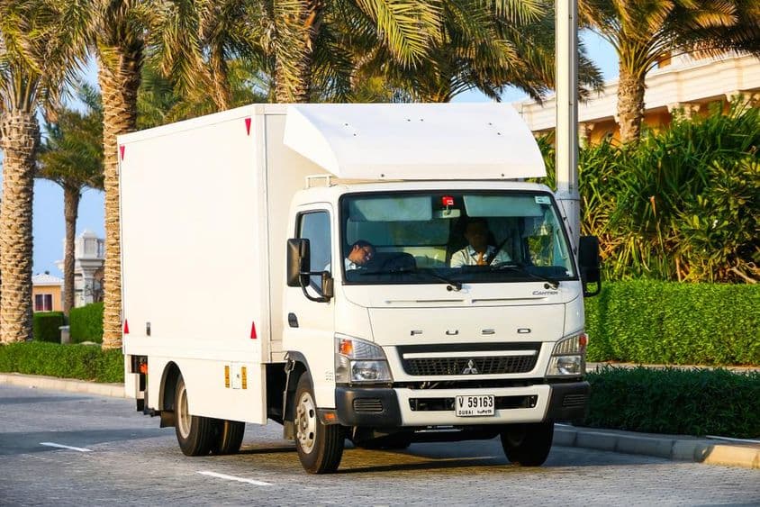 Mitsubishi Fuso Canter cargo van in Dubai.