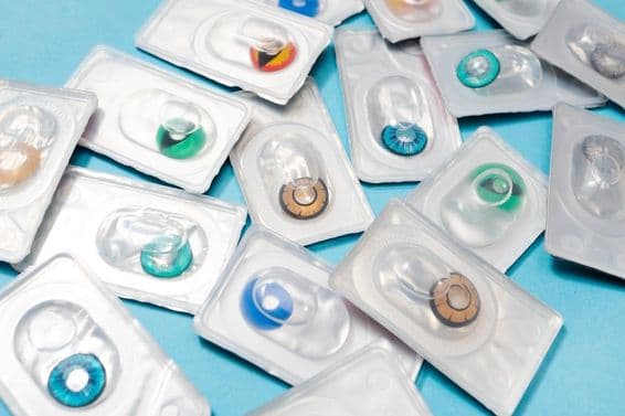 Brightly colored contact lenses for Halloween.