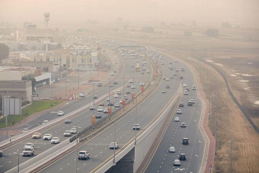 The view of busy highways as we approach downtown Dubai.