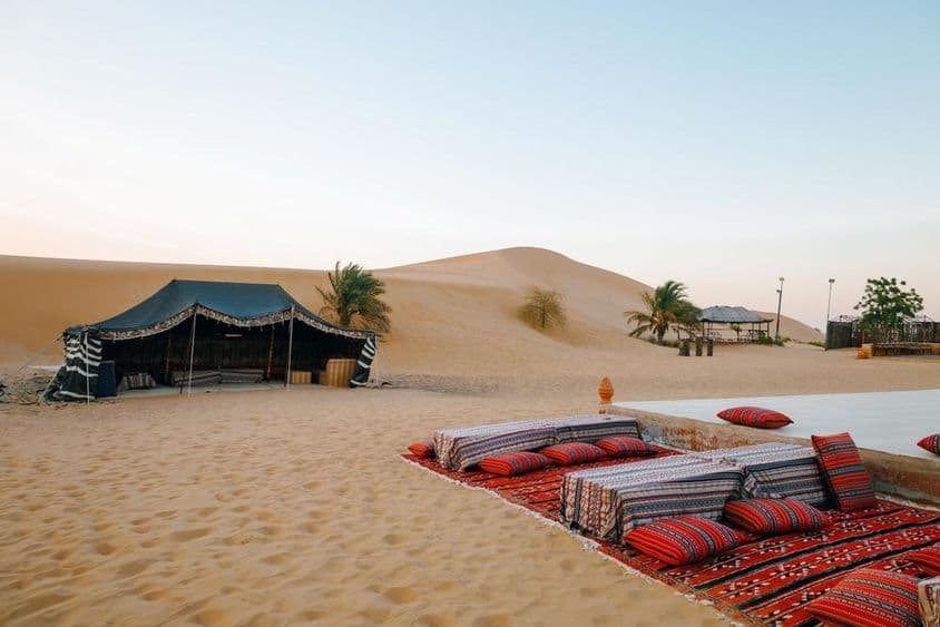Tent camp for tourists in the Al Khatim desert, Abu Dhabi, United Arab Emirates.