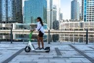 An electric scooter on Dubai Marina promenade.
