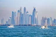 Dubai Marina, view of skyscrapers including Princess Tower, Ciel, and Elite Residences Tower.