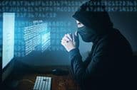 Cybercrime, hacker and virus spreading with computer.