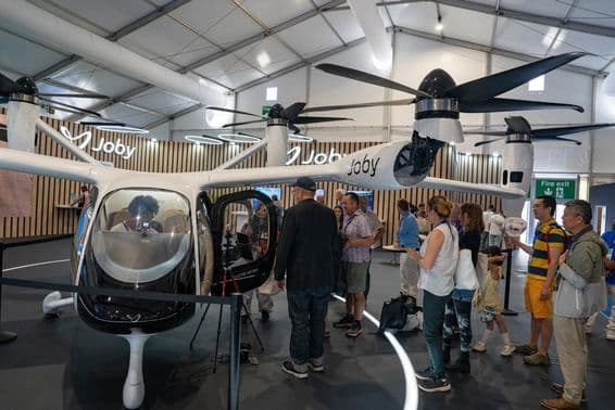 Joby Aviation booth at Farnborough International Airshow on a Friday.
