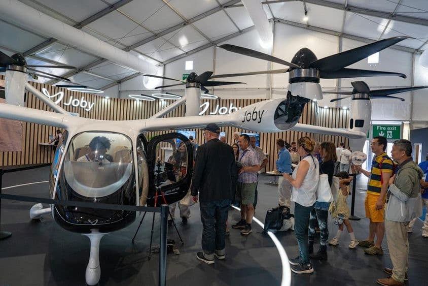 Joby Aviation booth at Farnborough International Airshow on a Friday.