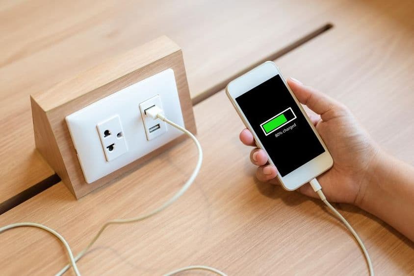 Smartphone charging from a built-in USB socket.