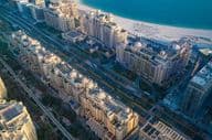 Aerial view of Jumeirah Palm Island architecture.