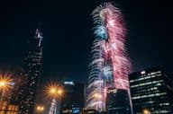 Spectacular New Year's fireworks at the Burj Khalifa, the tallest building in the world.