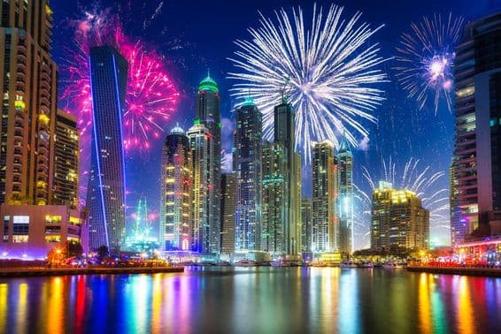 New Year's fireworks in Dubai, United Arab Emirates.