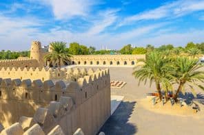 View from the historic Al Jahili Fort courtyard in Al Ain, Abu Dhabi.
