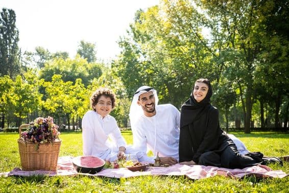 An Emirati family enjoying their time at the park.