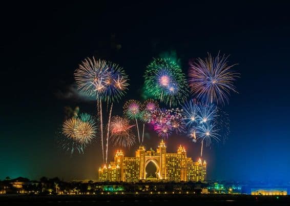 New Year's Eve fireworks near the Atlantis Hotel in Dubai.