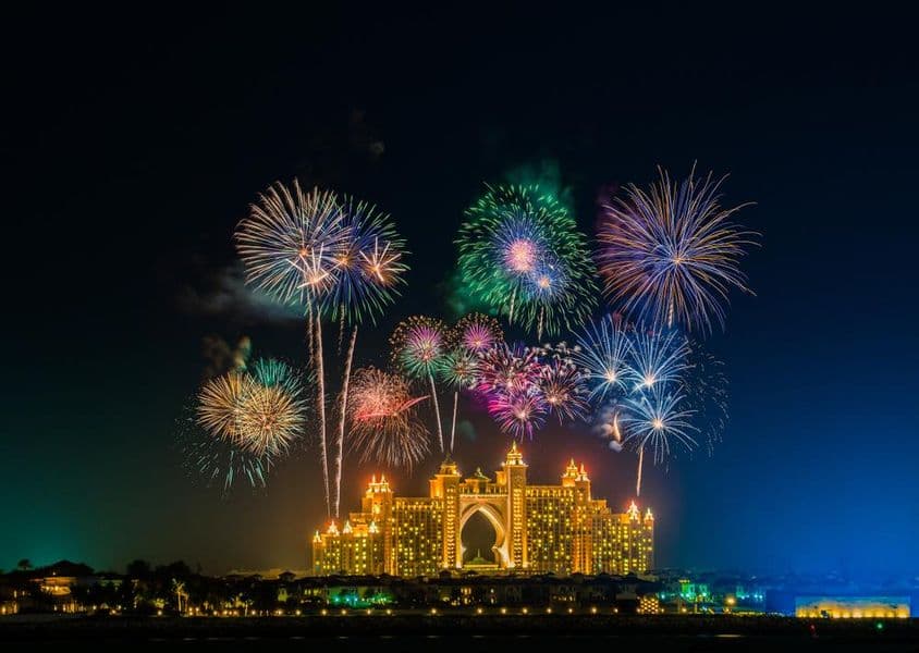 New Year's Eve fireworks near the Atlantis Hotel in Dubai.