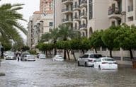 Streets of a residential community in Dubai during a heavy rainfall.