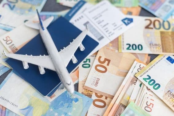 Airfare prices, Euro banknotes.