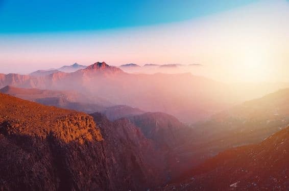 View of the majestic Jebel Jais mountain in Ras Al Khaimah.