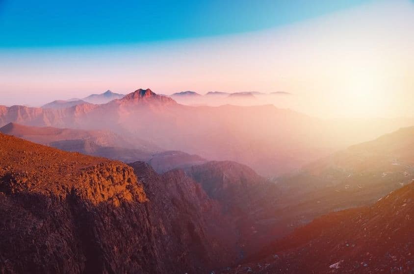 View of the majestic Jebel Jais mountain in Ras Al Khaimah.