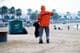 Dubai, United Arab Emirates, worker cleaning the beach.