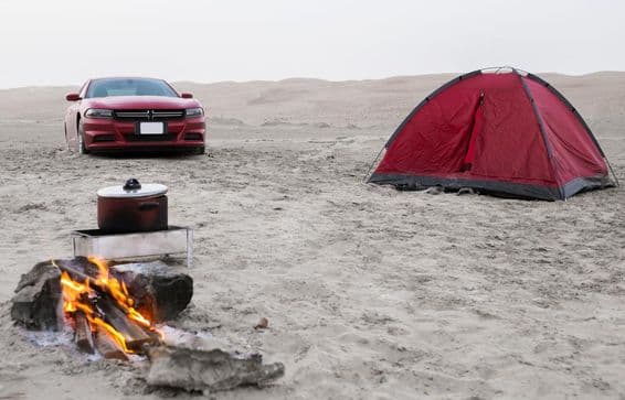 Morning view from a campsite in the Liwa desert salt lakes.
