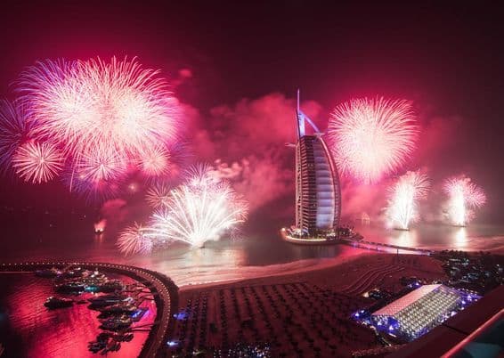 Fireworks at Burj al Arab on New Year's Eve.