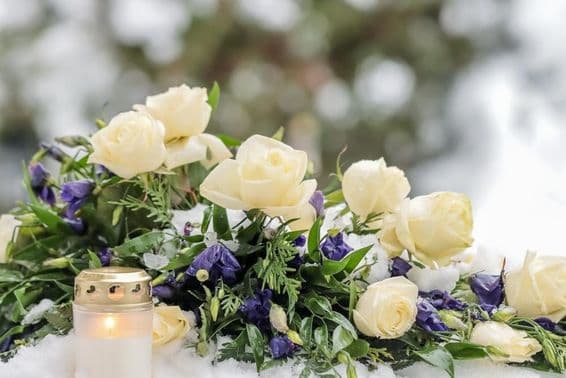 A beautiful bouquet of blue and white flowers.