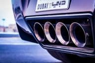 Exhaust pipes of a sports car in Dubai.
