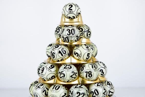 Lottery balls stacked in a pyramid.