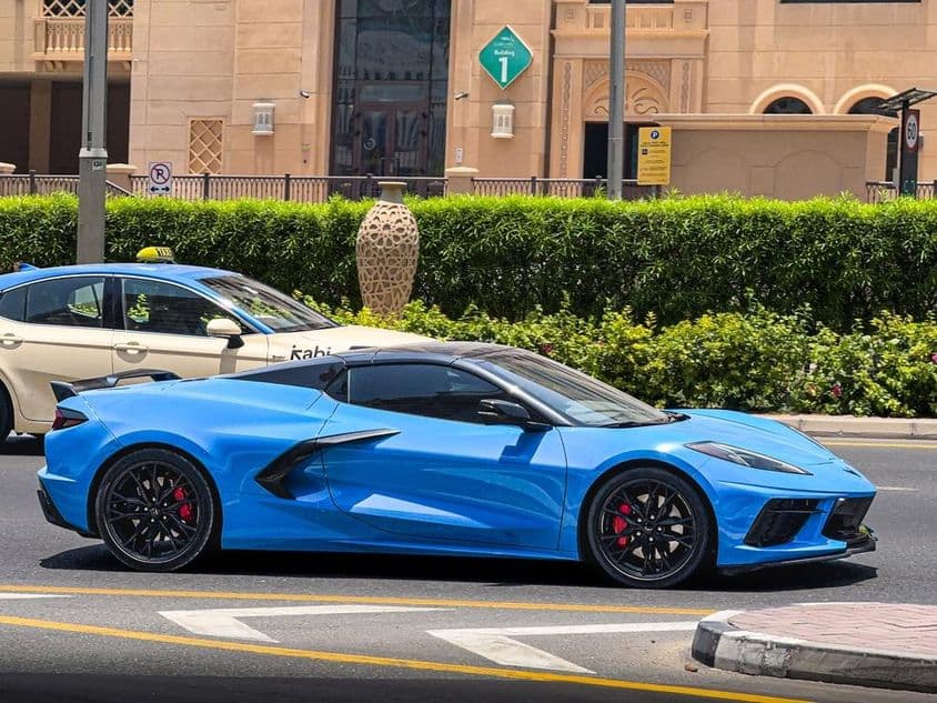 Blue Chevrolet Corvette C8.