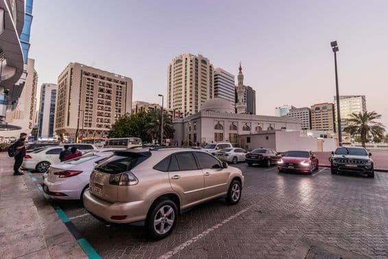 Parking in downtown Abu Dhabi, United Arab Emirates.