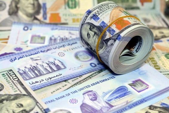 100 dollar American cash notes and dirhams.