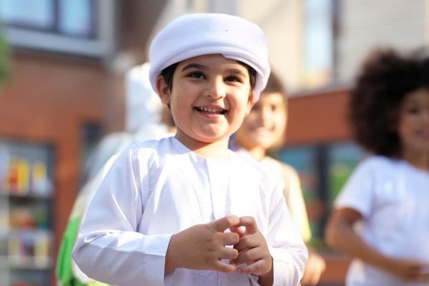 Middle Eastern Arab student boy in school.