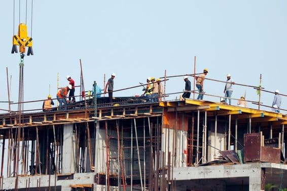 Working men at a construction site in Dubai.