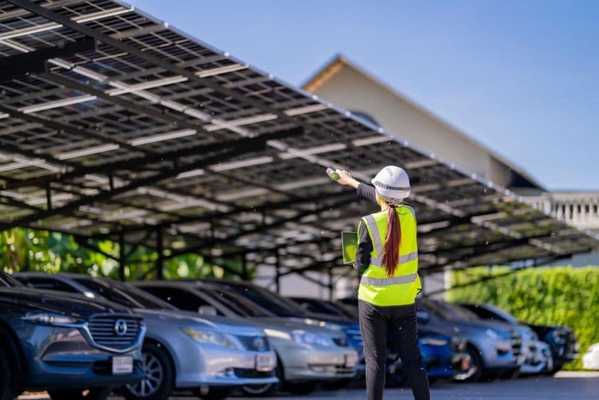 Solar panels providing shade and sustainable energy.