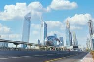 Museum of the Future in Dubai from Sheikh Zayed Road.