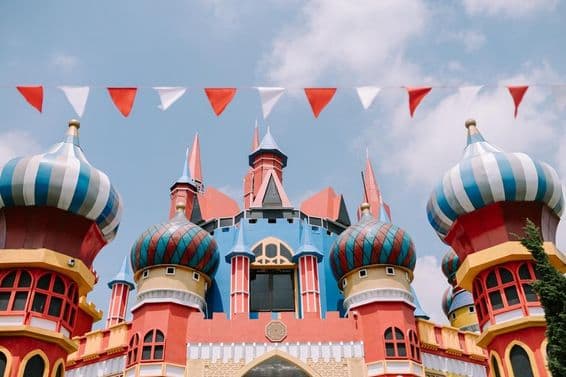 Disneyland's iconic structures with fairytale-like towers.