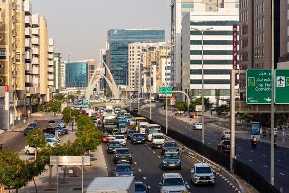 Daily traffic jams in Dubai city.