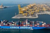 Cosco Shipping Lines container ship from China at Dubai's Jebel Ali port.