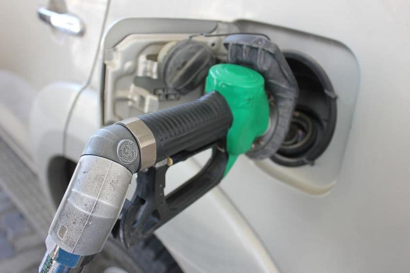 Gas station equipment at a fuel pump.