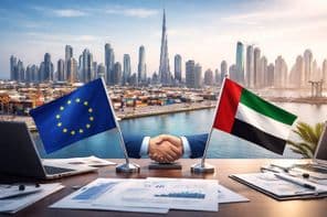 EU-UAE handshake at Dubai port: start of a new trade era.