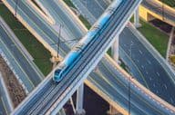 Dubai metro line with Sheikh Zayed road from above.