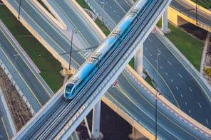 Dubai metro line with Sheikh Zayed road from above.