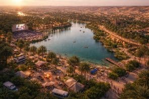 Al Layan desert oasis panorama.