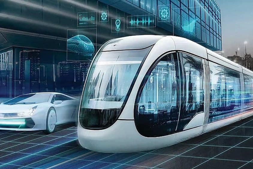 Electric rail-free tram in downtown Dubai