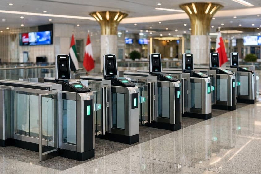 Checkpoint gates at Dubai airport.