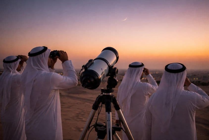 Observing the Ramadan crescent moon in the evening sky.